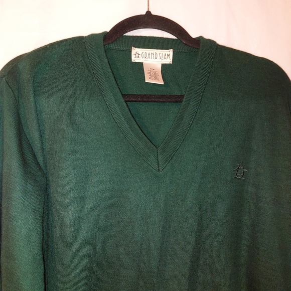 Grand Slam Men's V-Neck Golf Sweater Hunter Green Size M Vintage  80's N… - Picture 3 of 11